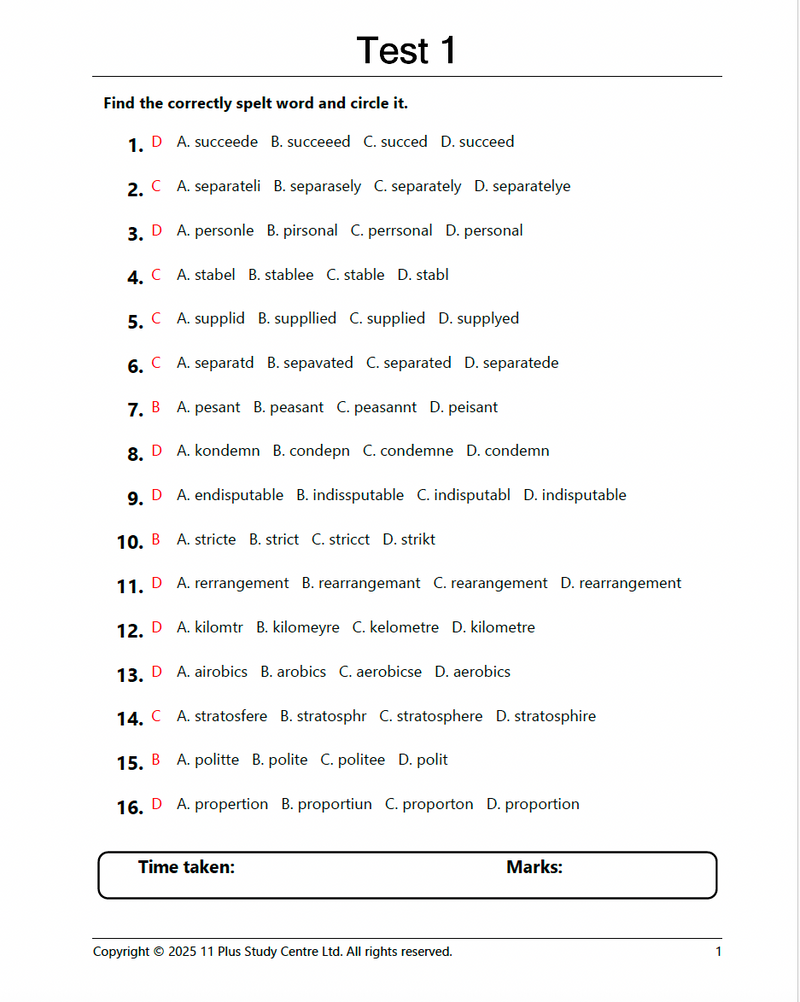11+ Spelling Practice Tests3