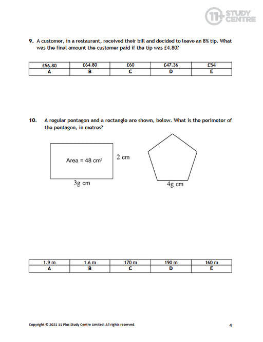 11+ Maths problem solving pdf with answers