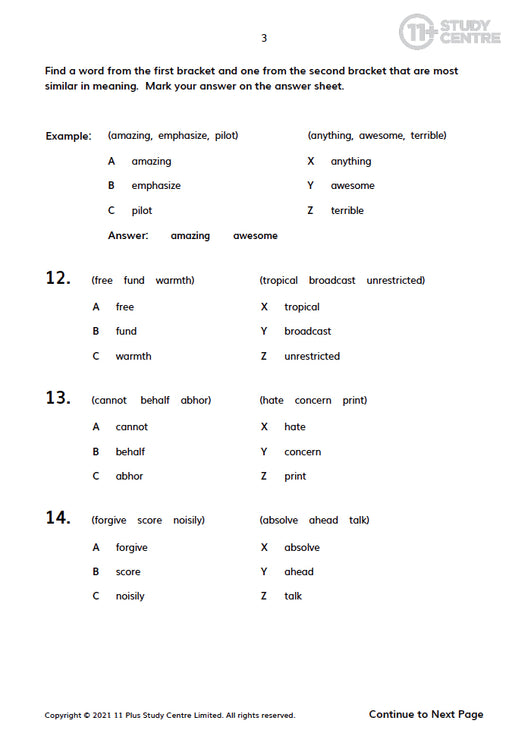 11 Plus Verbal Reasoning test pdf