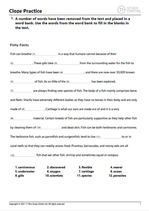 11 Plus CEM Cloze test pdf