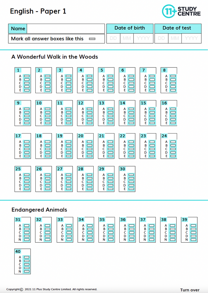 11+ English Practice Papers - 6 Multiple Choice Tests6