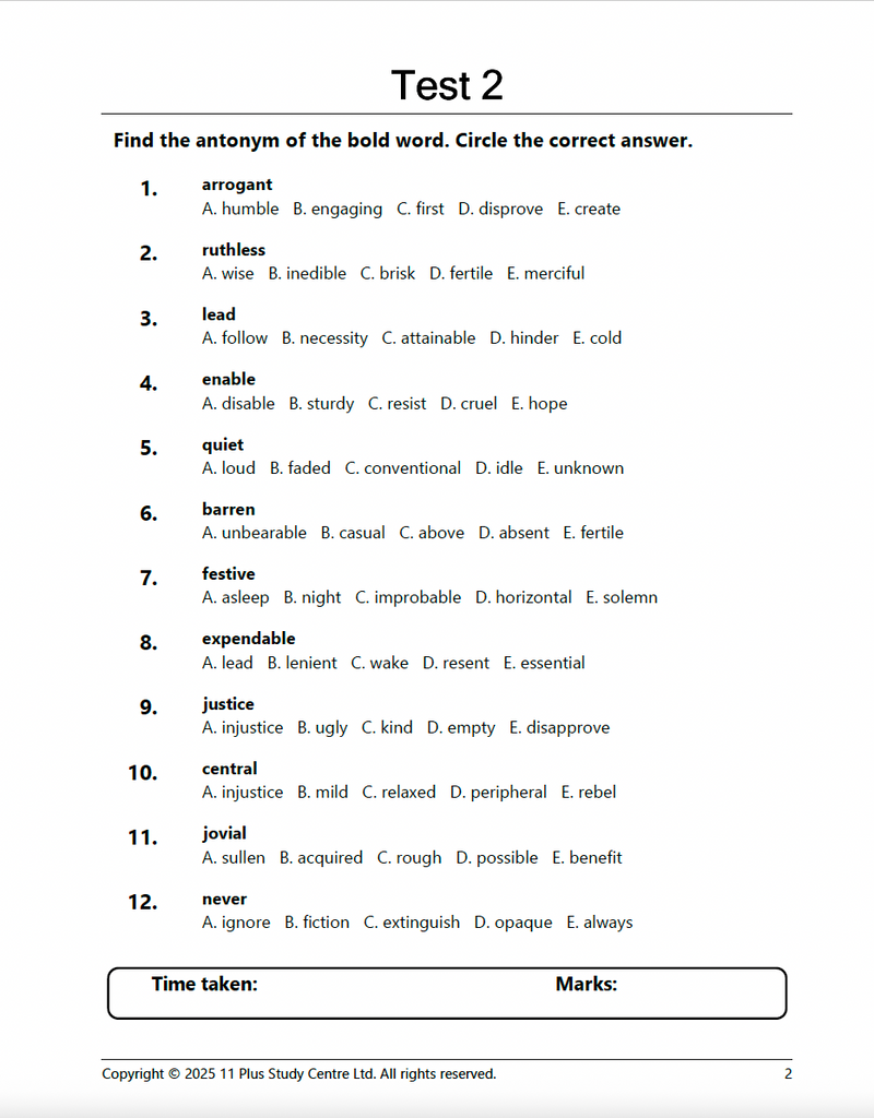 11 Plus Antonyms and Synonyms: 100 Daily Practice Tests1
