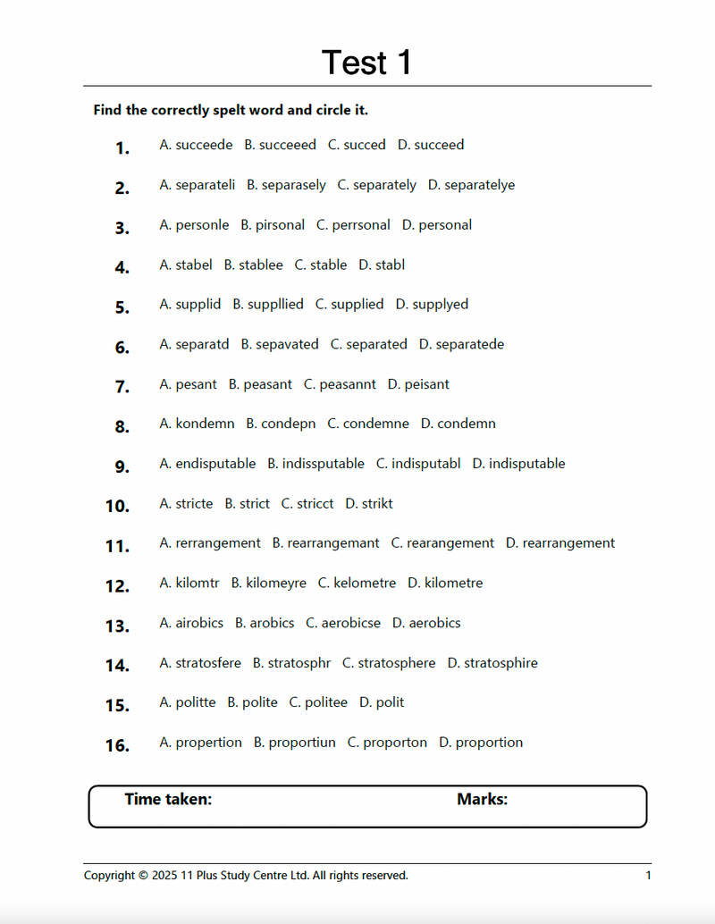 11+ Spelling Practice Tests1