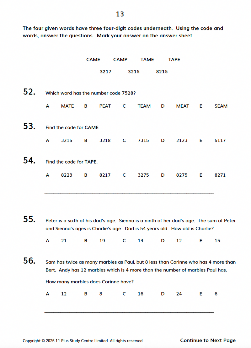 11+ Verbal Reasoning Test Papers - 9 Multiple Choice Tests2
