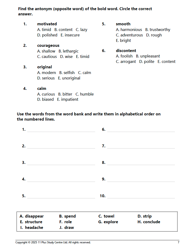 11+ Vocabulary Booster Book 1 - sample page 1