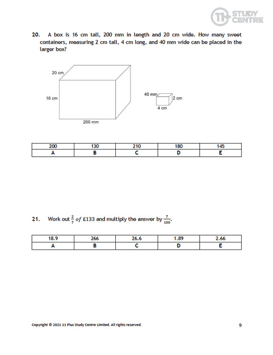 11 Plus Maths problem solving pdf with answers