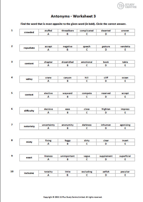 Antonyms, Synonyms and Compound Words PDF Worksheets