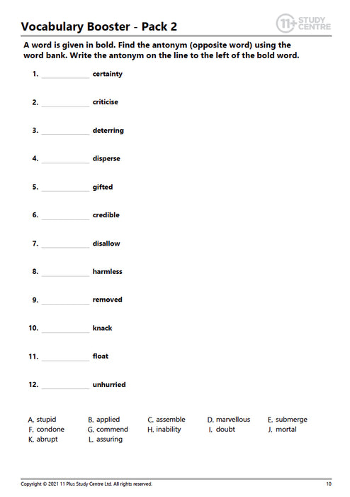 11+ antonyms pdf