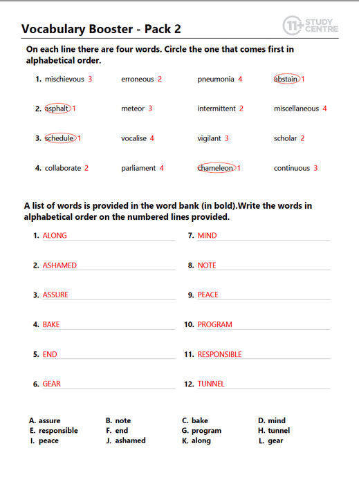 11+ vocabulary worksheets pdf