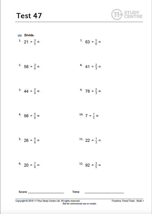 50 Maths Timed Tests - Fractions - Book 1