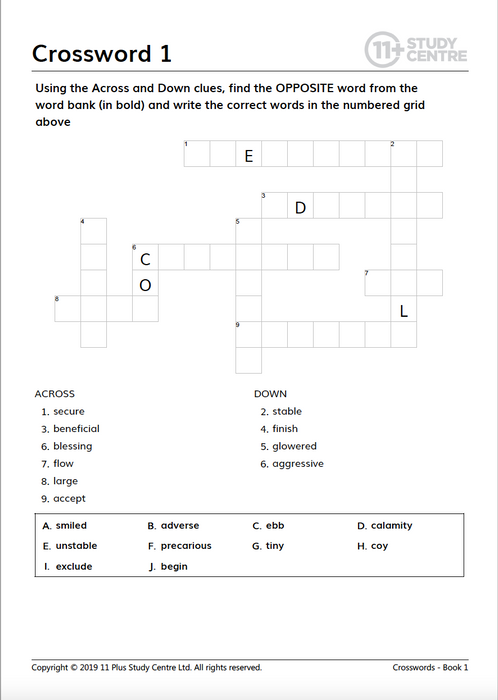 50 11 Plus Vocabulary Crossword Puzzles  - Book 1