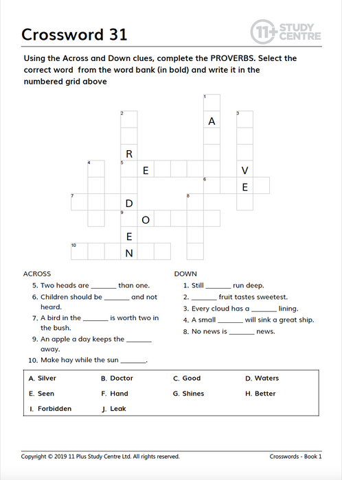 50 11 Plus Vocabulary Crossword Puzzles  - Book 1