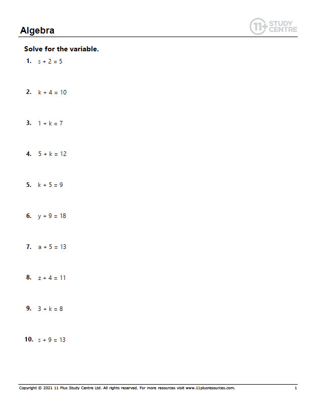 11 Plus Algebra Worksheets PDF FREE