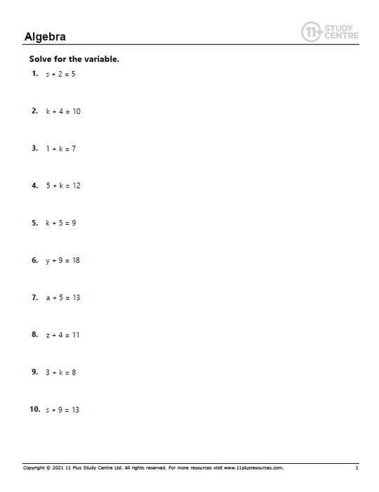 11 Plus Algebra Worksheets PDF FREE