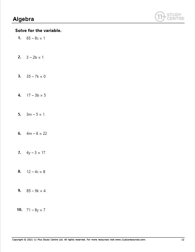 11 Plus Algebra Worksheets PDF FREE