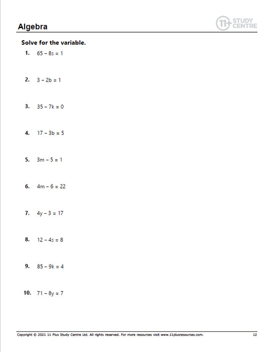 11 Plus Algebra Worksheets PDF FREE