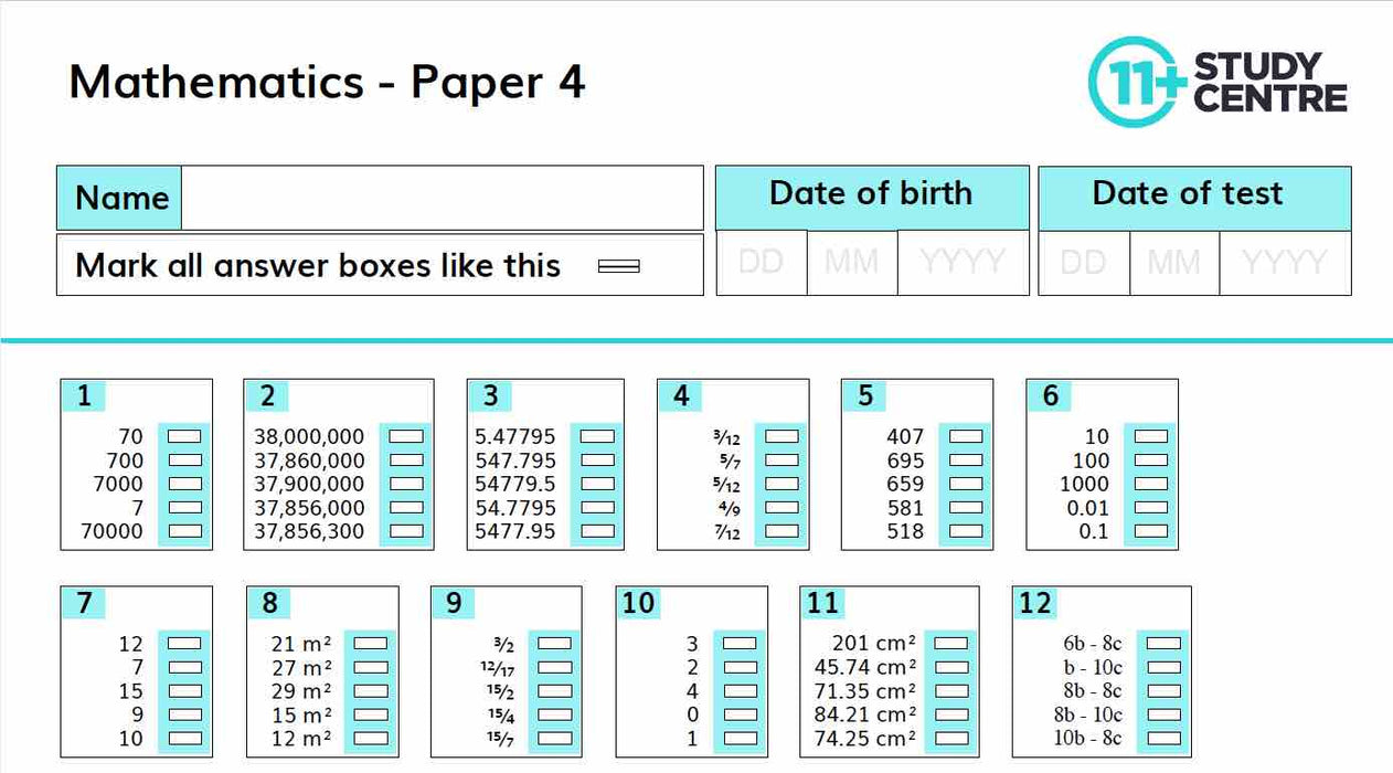 11 Plus maths exam paper with answers pdf