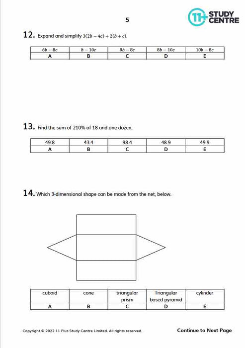 11 Plus maths test paper with answers pdf