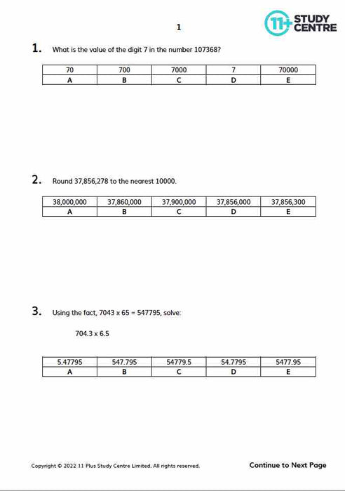 11 Plus maths test paper with answers pdf